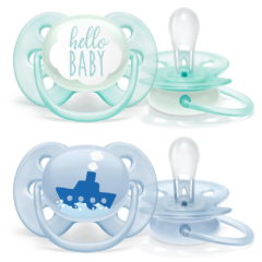 Avent játszócumi ultrasoft text 0-6hó fiús 2db