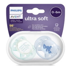 Avent játszócumi ultrasoft text 0-6hó fiús 2db
