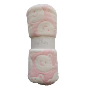 Soffi Baby takaró plüss dupla rózsaszín fehér macipofi 75x100cm