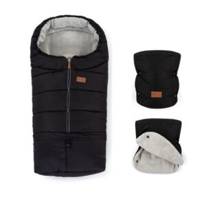 Petite and Mars Téli szett Jibot 3in1 bundazsák és kézmelegítő kesztyű babakocsira Jasie Ink Black