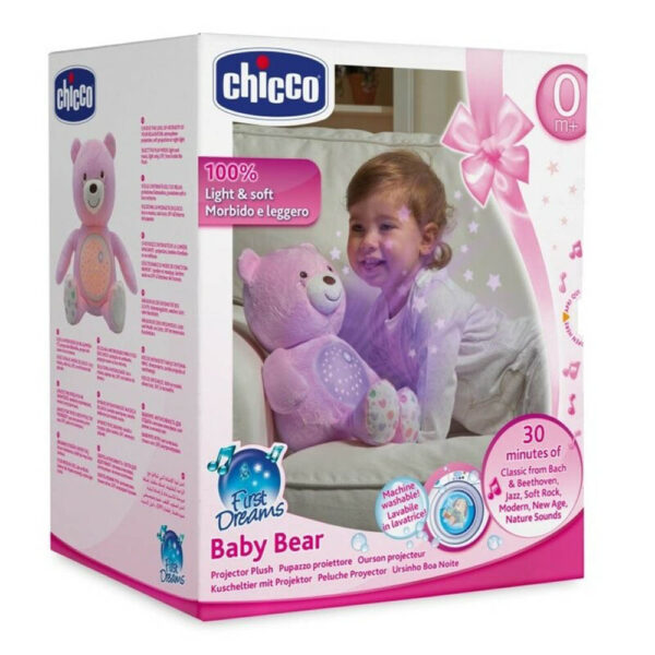 Chicco Baby Bear plüss maci projektorvetítö és éjszakai lámpa rózsaszín