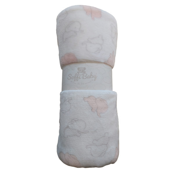 Soffi Baby takaró plüss dupla Fehér Rózsaszín-elefánt 75x100cm