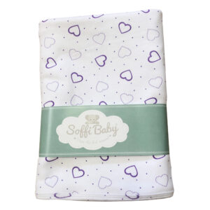 Soffi Baby takaró pamut dupla fehér lila szívek 75x100cm