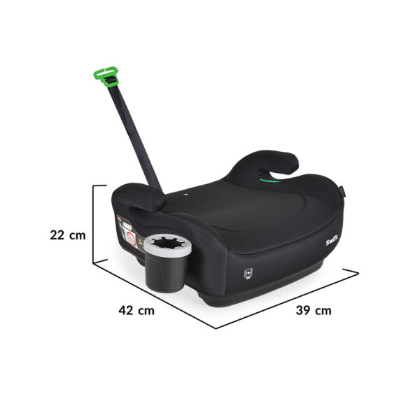 Cangaroo ülésmagasító Swift I-Size pohártartóval, hevederrel 125-150cm fekete