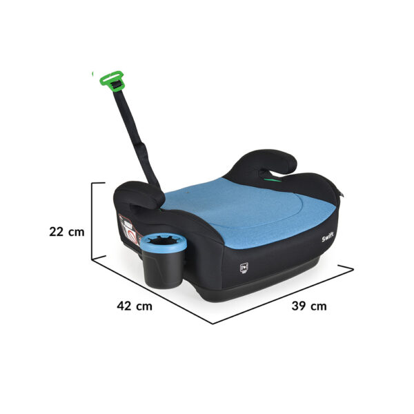 Cangaroo ülésmagasító Swift I-Size pohártartóval, hevederrel 125-150cm kék