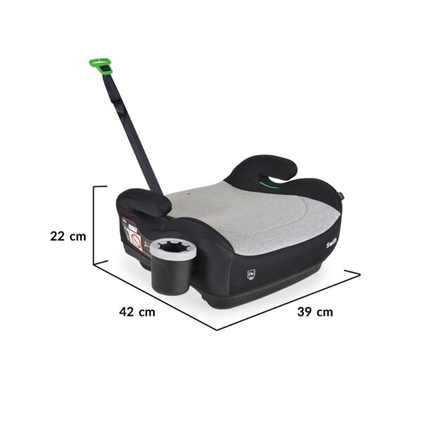 Cangaroo ülésmagasító Swift I-Size pohártartóval, hevederrel 125-150cm szürke