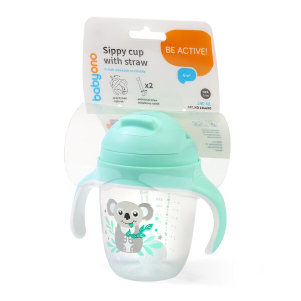 BabyOno itatópohár szívószállal füllel 240ml menta