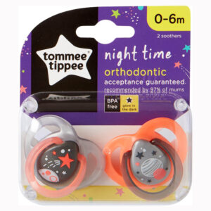 Tommee Tippee játszócumi CTN Night 2 db 0-6 hó neon narancs-szürke